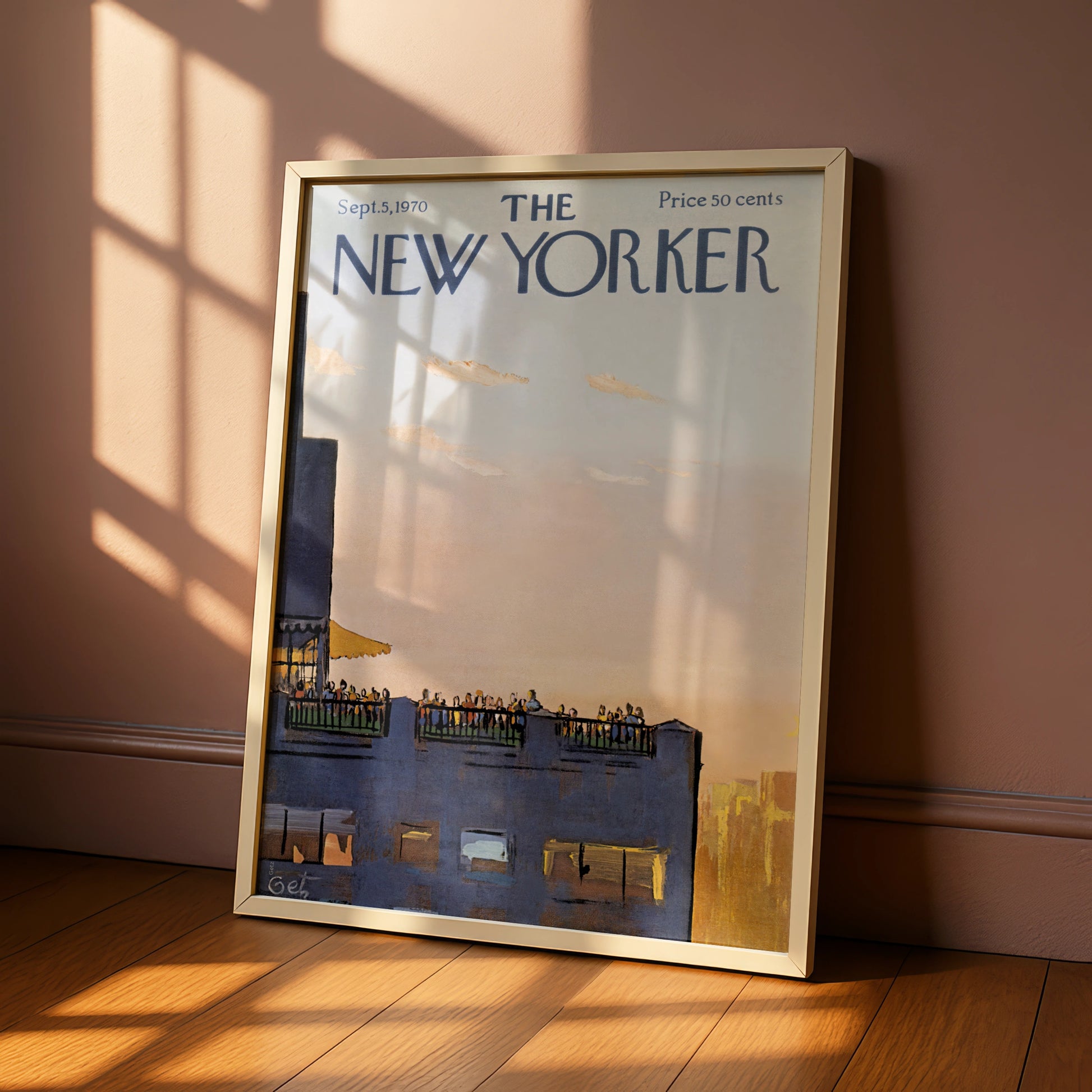 The New Yorker Poster 1970 Rooftop Party NYC Skyline, Vintage Magazine Cover Art Print