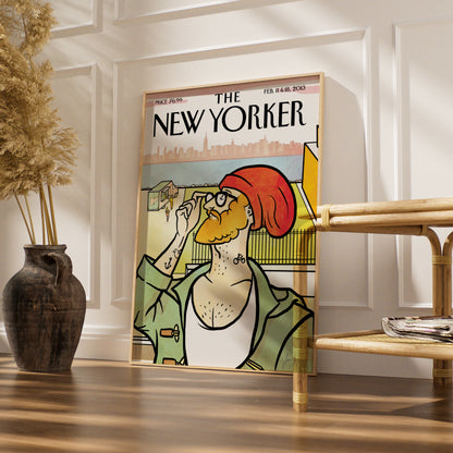 The New Yorker Poster, Hipster NYC Skyline Cover Art, Feb 2013, Wall Print