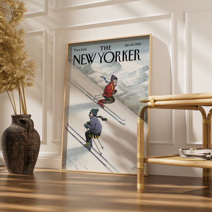 The New Yorker Ski Poster, Winter Mountain Cover Art Print, January 2000 Wall Art