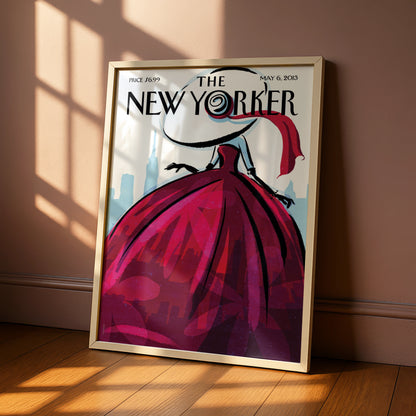 The New Yorker Poster, Red Gown Fashion Art, NYC Skyline Wall Art Print