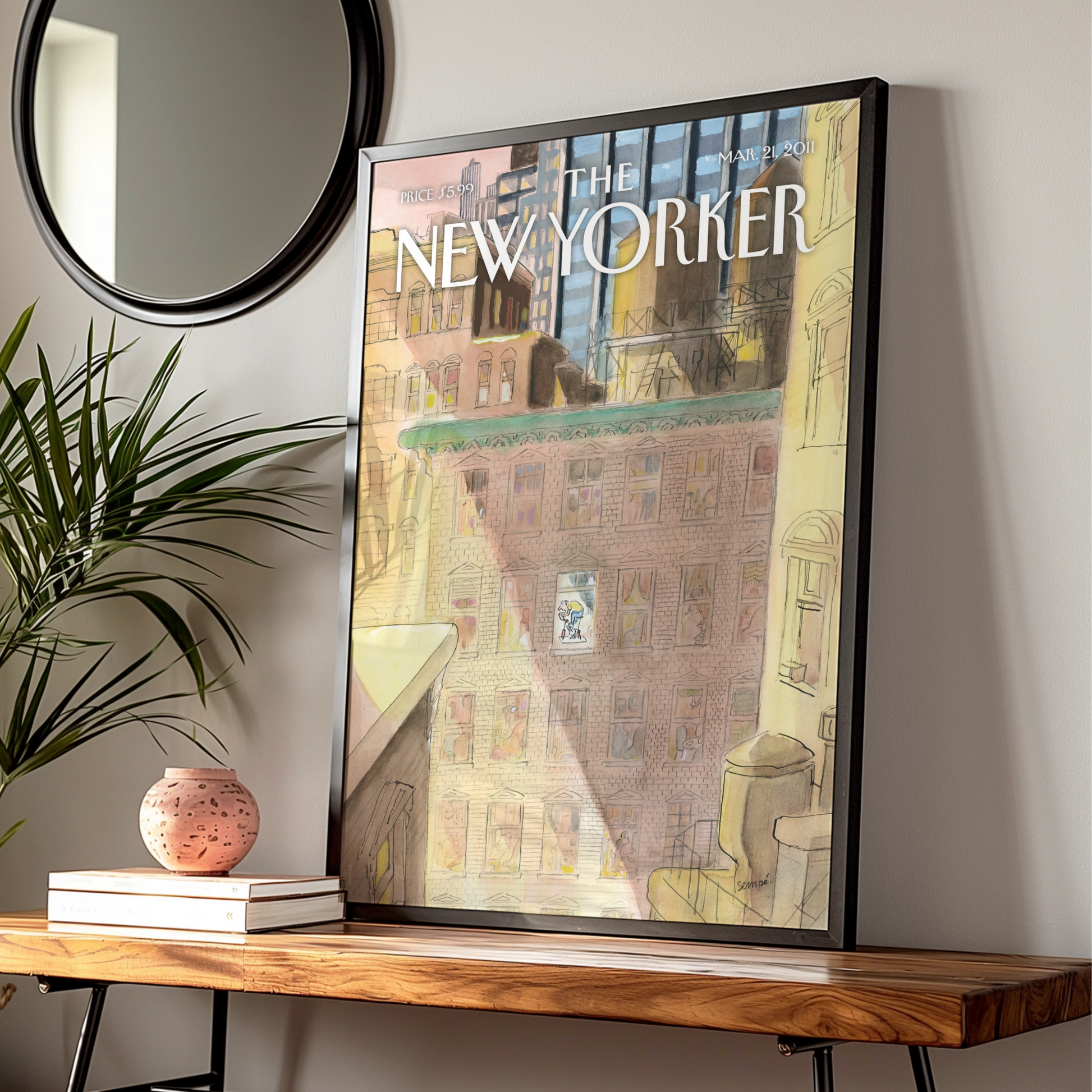 New Yorker Cover Poster, NYC Cityscape Wall Art, Sempe 2011 Illustration Print