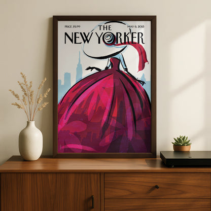 The New Yorker Poster, Red Gown Fashion Art, NYC Skyline Wall Art Print