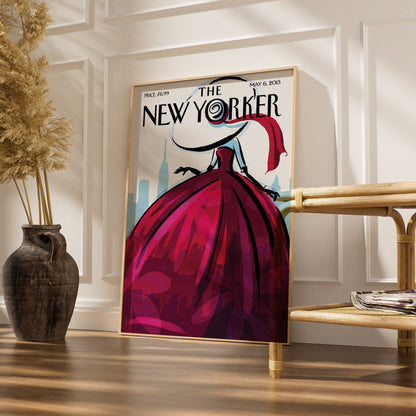 The New Yorker Poster, Red Gown Fashion Art, NYC Skyline Wall Art Print