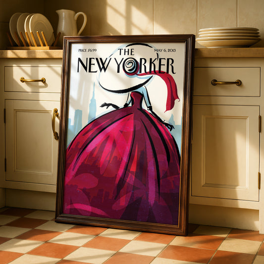 The New Yorker Poster, Red Gown Fashion Art, NYC Skyline Wall Art Print