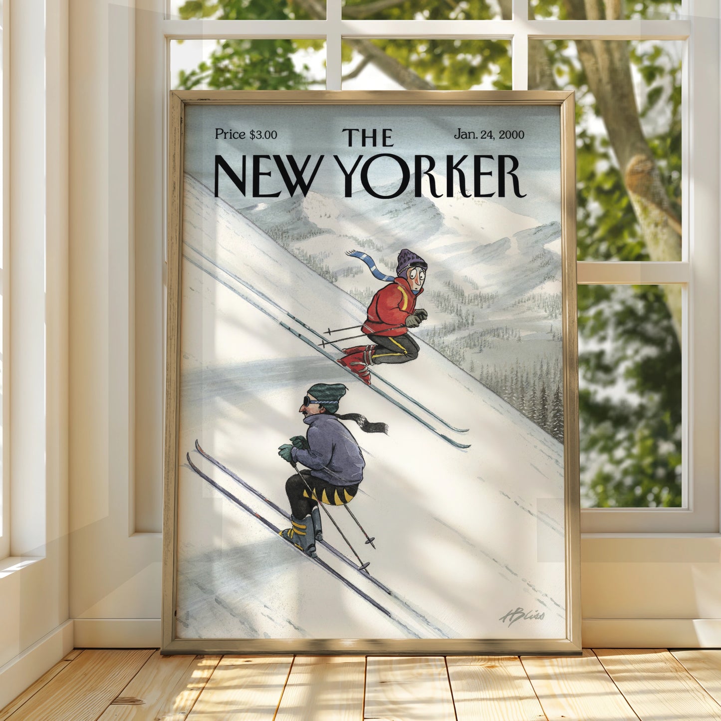 The New Yorker Ski Poster, Winter Mountain Cover Art Print, January 2000 Wall Art