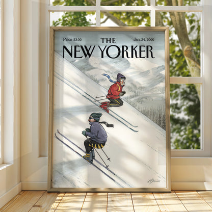 The New Yorker Ski Poster, Winter Mountain Cover Art Print, January 2000 Wall Art