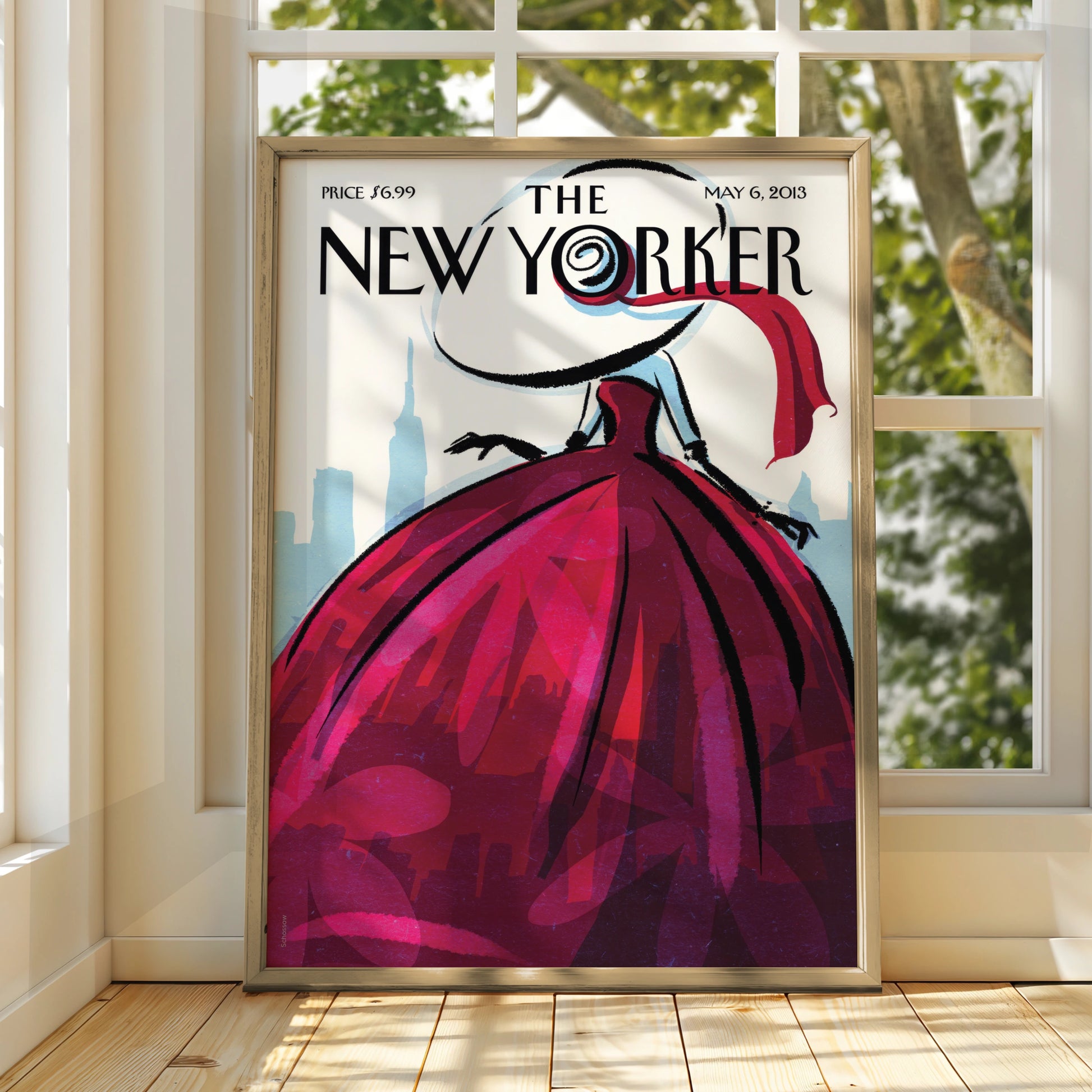 The New Yorker Poster, Red Gown Fashion Art, NYC Skyline Wall Art Print