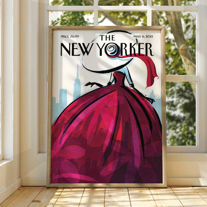 The New Yorker Poster, Red Gown Fashion Art, NYC Skyline Wall Art Print