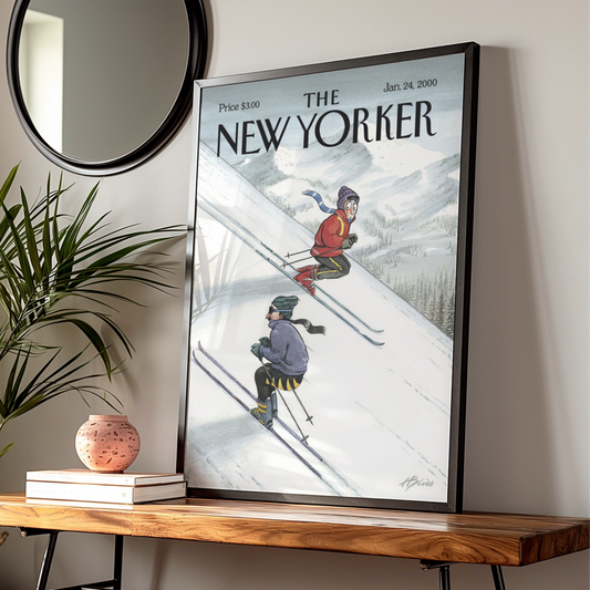 The New Yorker Ski Poster, Winter Mountain Cover Art Print, January 2000 Wall Art