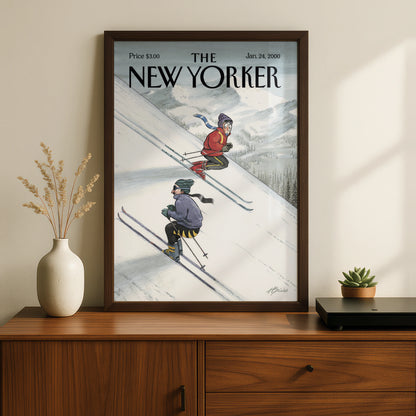 The New Yorker Ski Poster, Winter Mountain Cover Art Print, January 2000 Wall Art