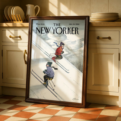 The New Yorker Ski Poster, Winter Mountain Cover Art Print, January 2000 Wall Art