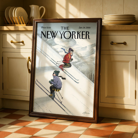 The New Yorker Ski Poster, Winter Mountain Cover Art Print, January 2000 Wall Art
