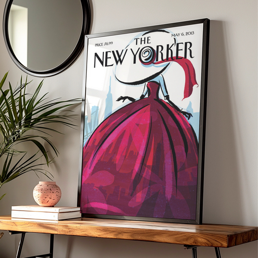 The New Yorker Poster, Red Gown Fashion Art, NYC Skyline Wall Art Print