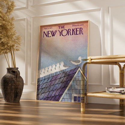 The New Yorker 1971 Seagulls on Rooftop Cover Art Poster, Vintage Magazine Print