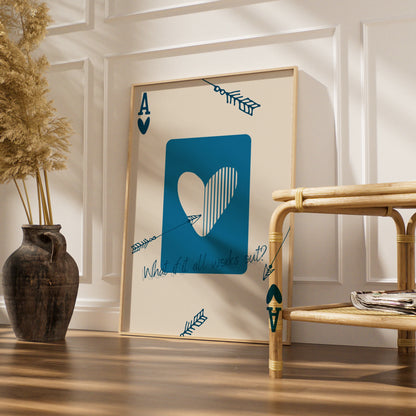 Ace of Hearts Maximalist Poster, Playing Card Wall Art, Blue Quote Print, Arrow