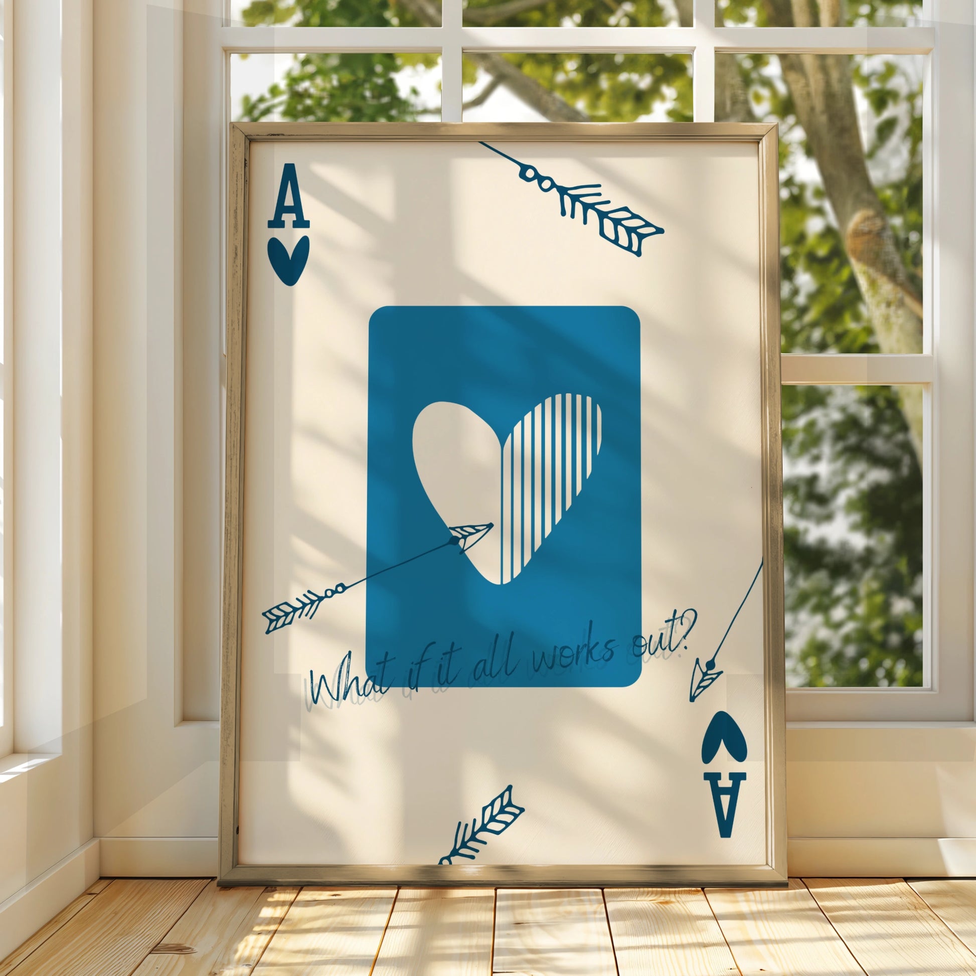 Ace of Hearts Maximalist Poster, Playing Card Wall Art, Blue Quote Print, Arrow
