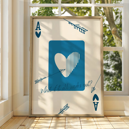 Ace of Hearts Maximalist Poster, Playing Card Wall Art, Blue Quote Print, Arrow