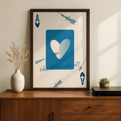 Ace of Hearts Maximalist Poster, Playing Card Wall Art, Blue Quote Print, Arrow