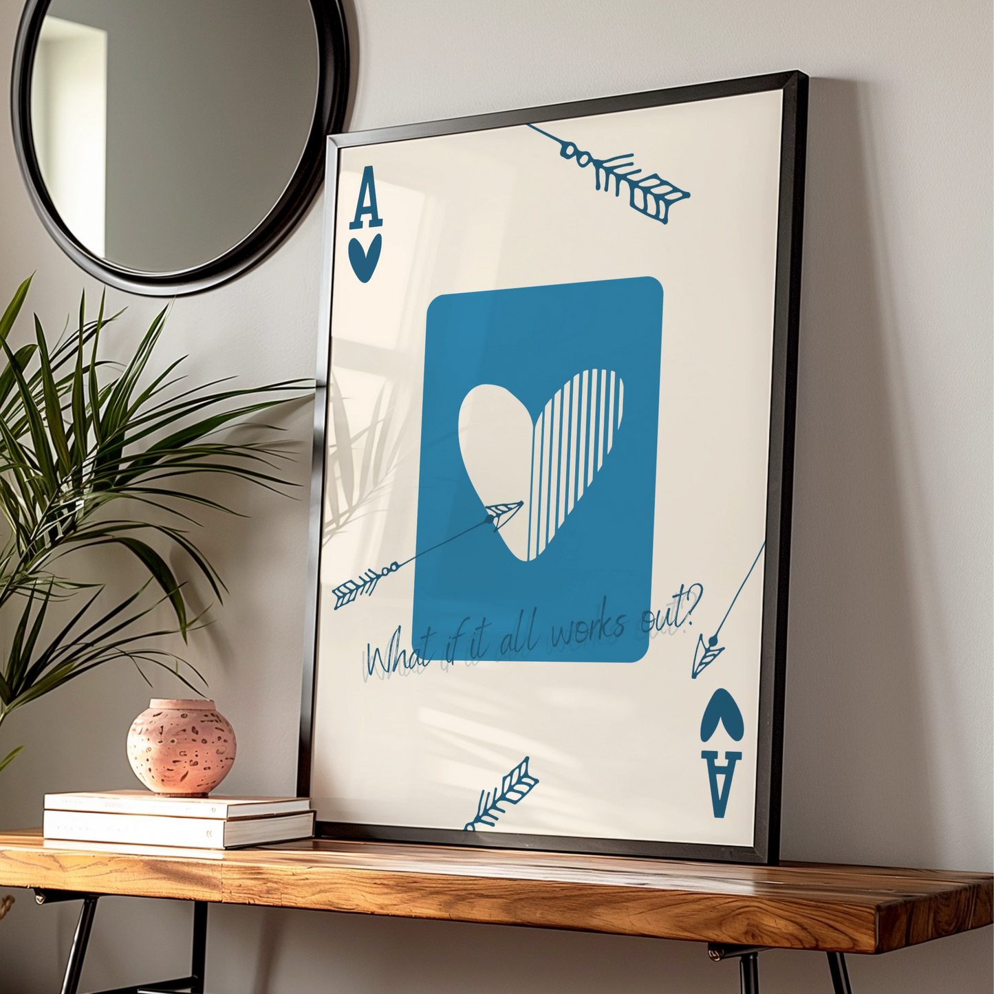 Ace of Hearts Maximalist Poster, Playing Card Wall Art, Blue Quote Print, Arrow