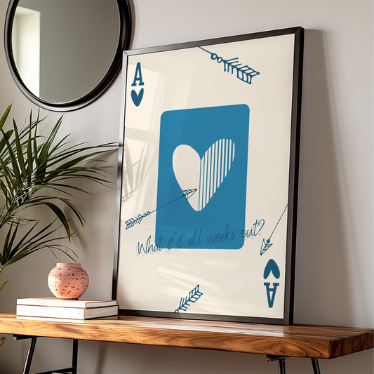 Ace of Hearts Maximalist Poster, Playing Card Wall Art, Blue Quote Print, Arrow