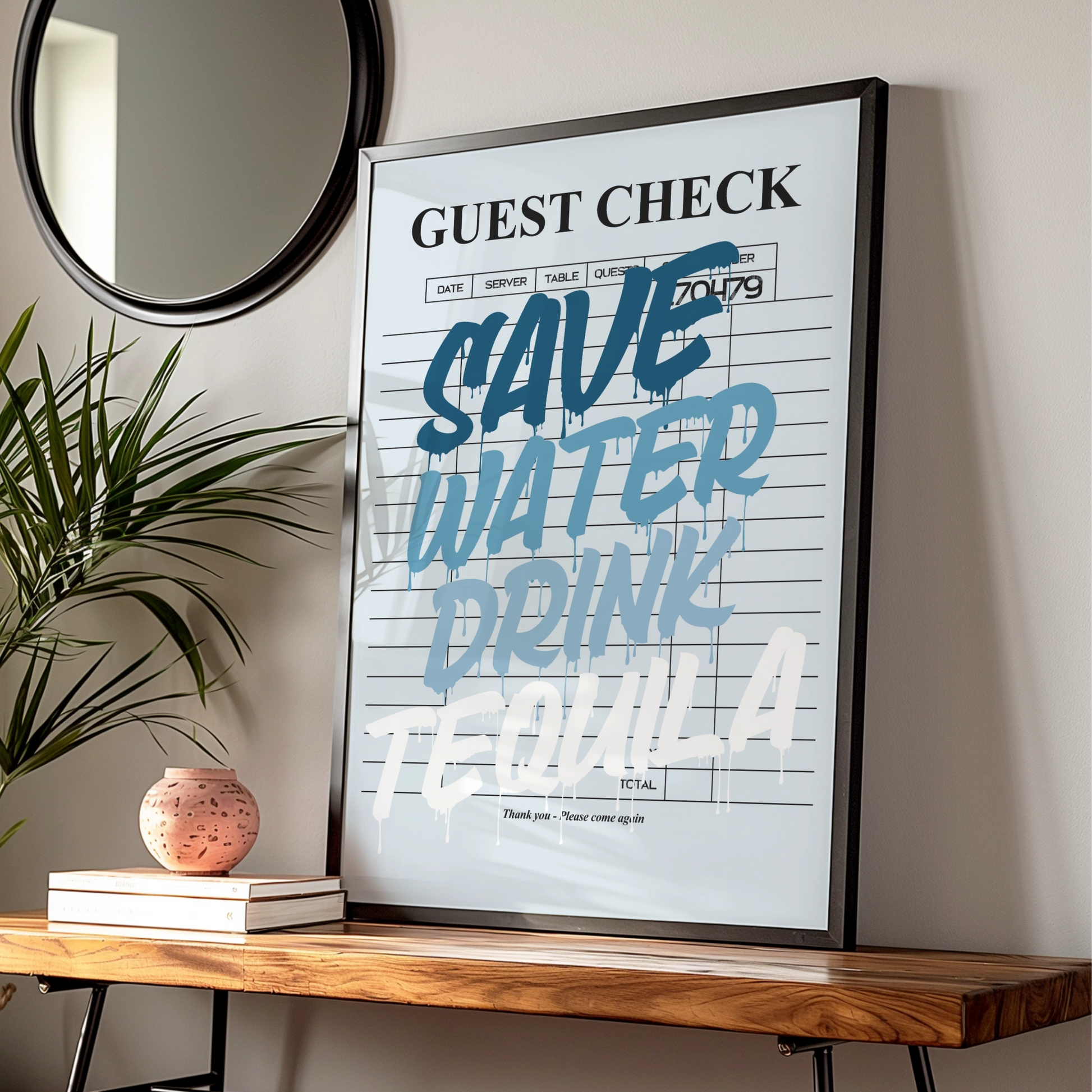 Save Water Drink Tequila Poster, Maximalist Bar Wall Art, Funny Quote Print, A1