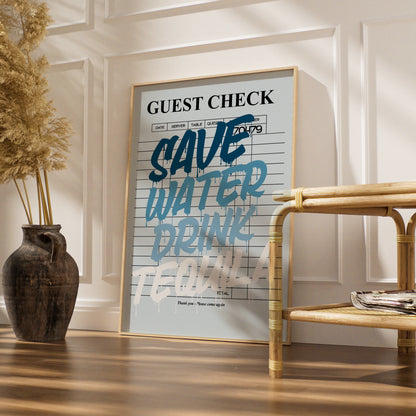 Save Water Drink Tequila Poster, Maximalist Bar Wall Art, Funny Quote Print, A1