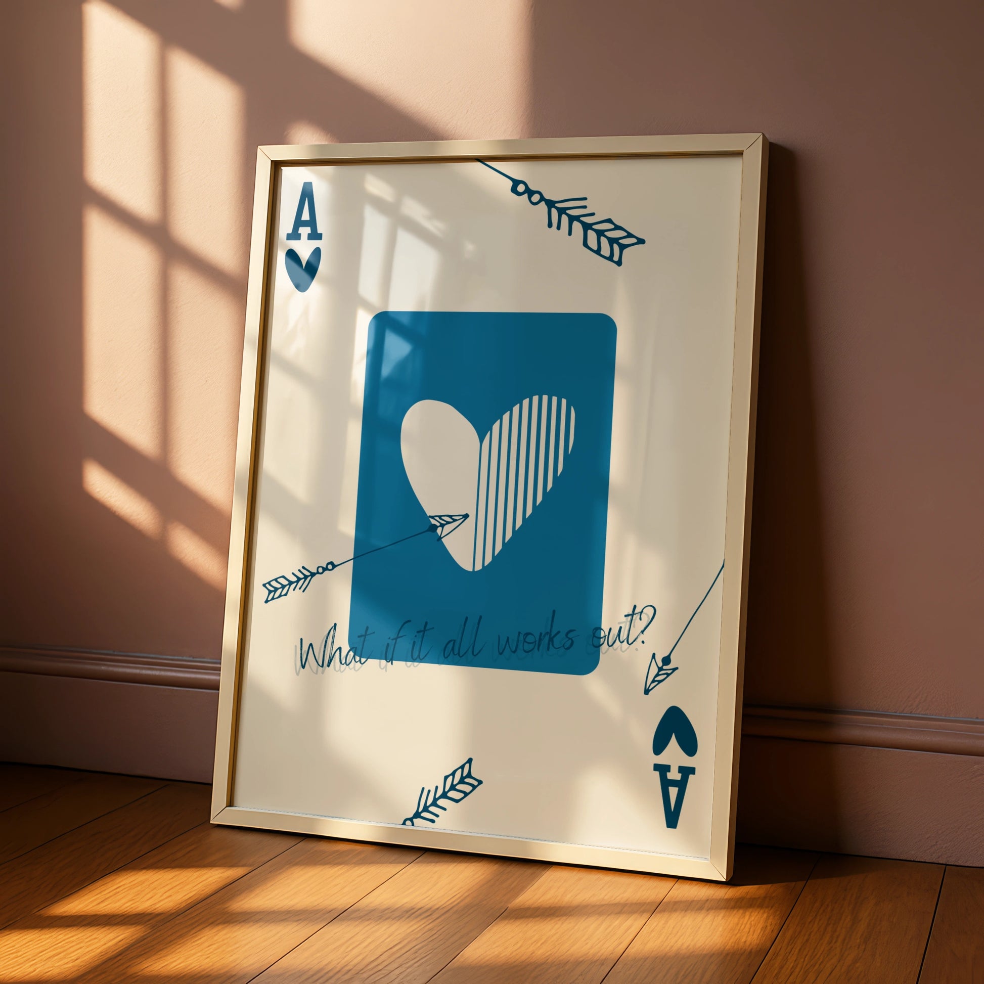 Ace of Hearts Maximalist Poster, Playing Card Wall Art, Blue Quote Print, Arrow