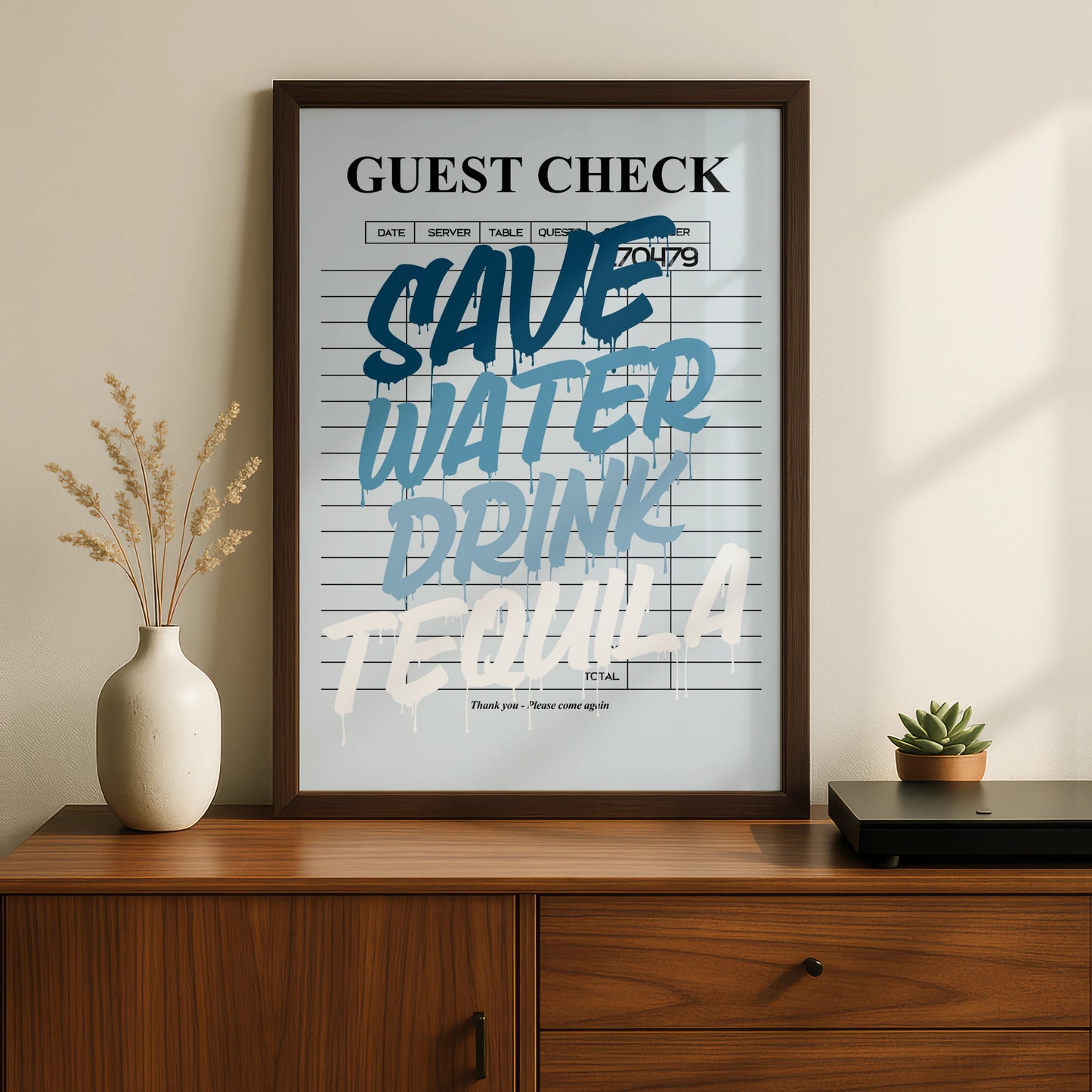 Save Water Drink Tequila Poster, Maximalist Bar Wall Art, Funny Quote Print, A1