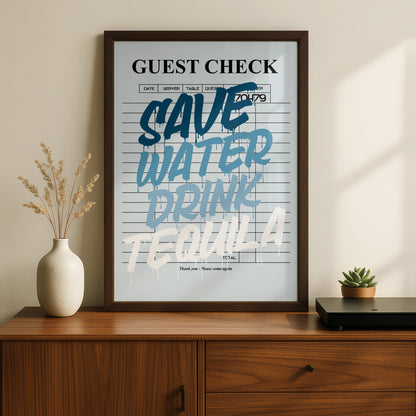 Save Water Drink Tequila Poster, Maximalist Bar Wall Art, Funny Quote Print, A1