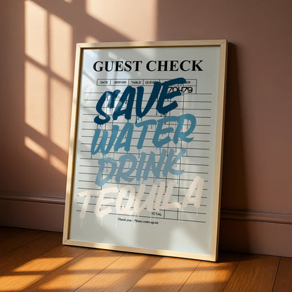 Save Water Drink Tequila Poster, Maximalist Bar Wall Art, Funny Quote Print, A1
