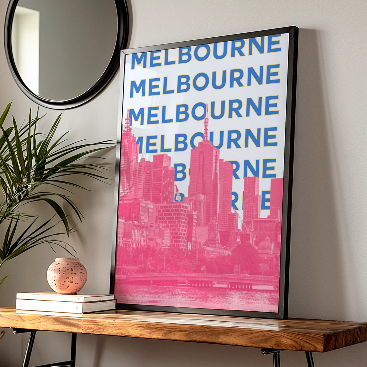 Melbourne Travel Poster, Australia City Wall Art, Retro Skyline Print, Bold Typography