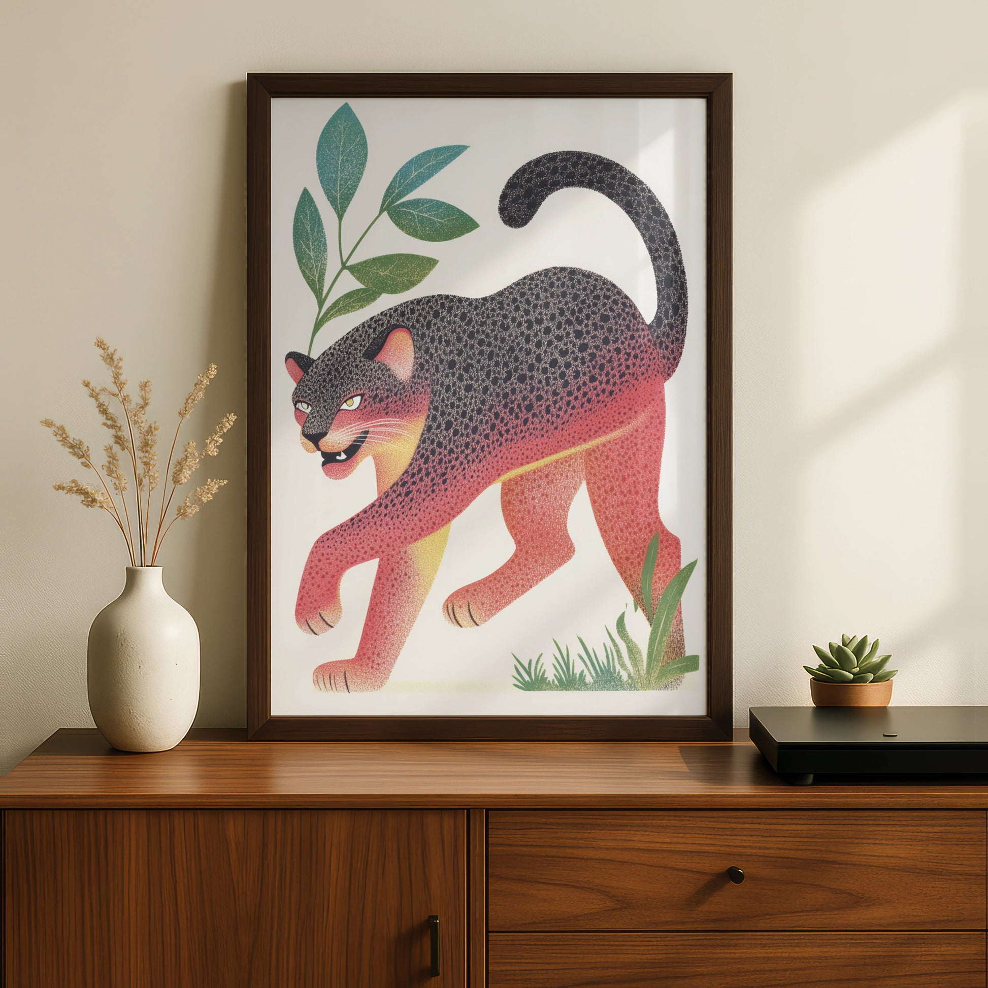 Black Panther Nursery Wall Art, Colourful Jungle Cat Print, Kids Room Poster