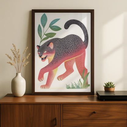 Black Panther Nursery Wall Art, Colourful Jungle Cat Print, Kids Room Poster