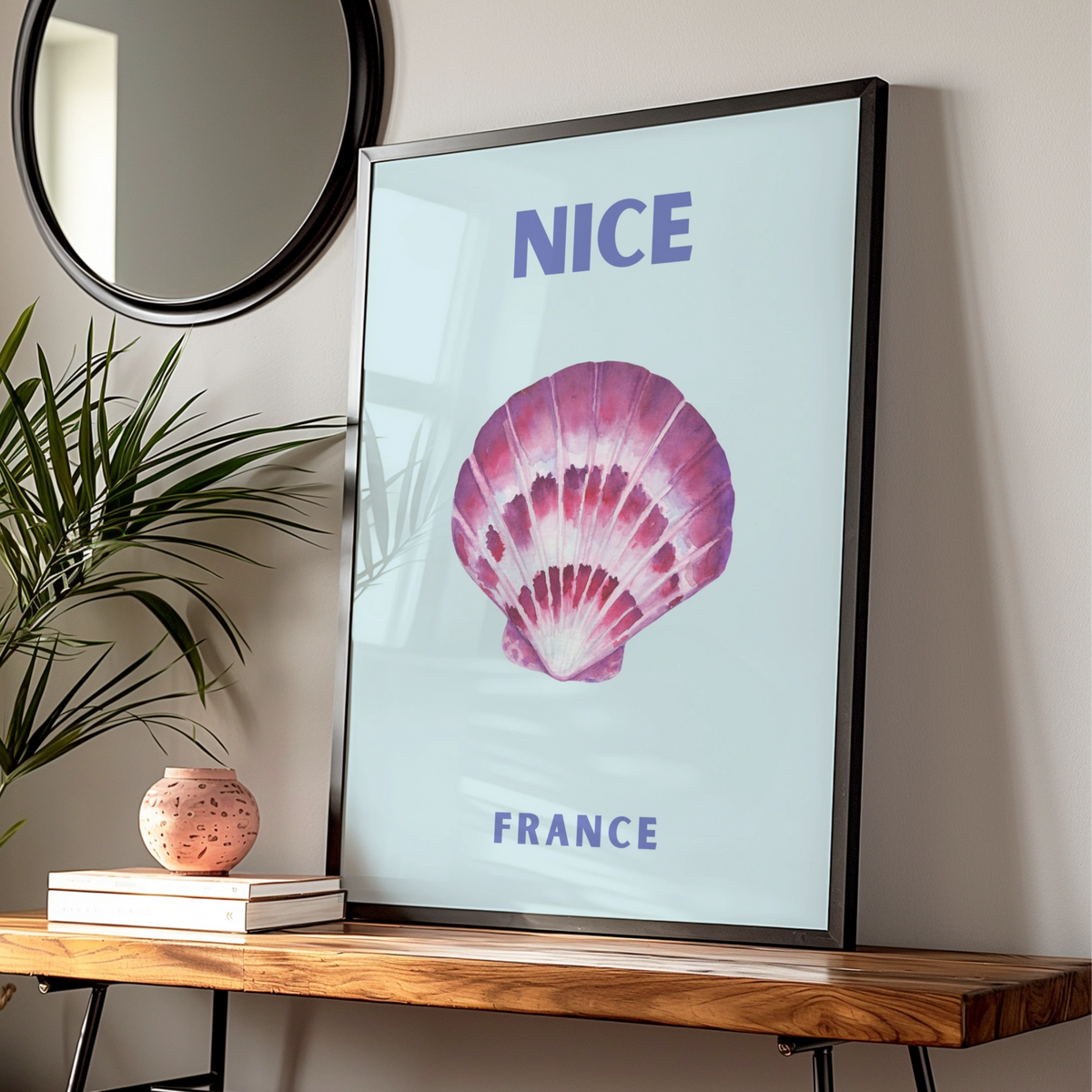 Nice France Travel Poster, French Riviera Wall Art, Coastal Seashell Print