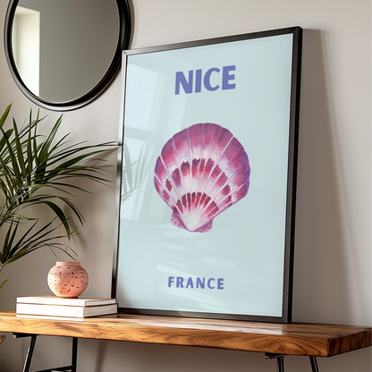 Nice France Travel Poster, French Riviera Wall Art, Coastal Seashell Print