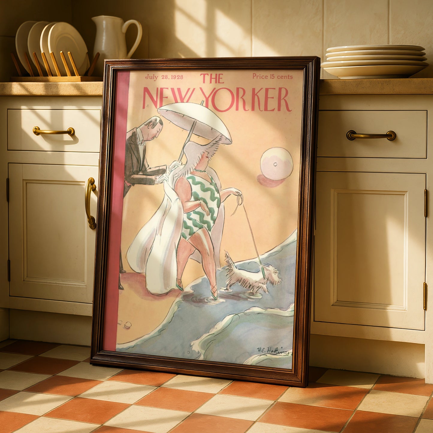 The New Yorker July 1928 Beach Cover Poster, Vintage Art Deco Wall Art Print