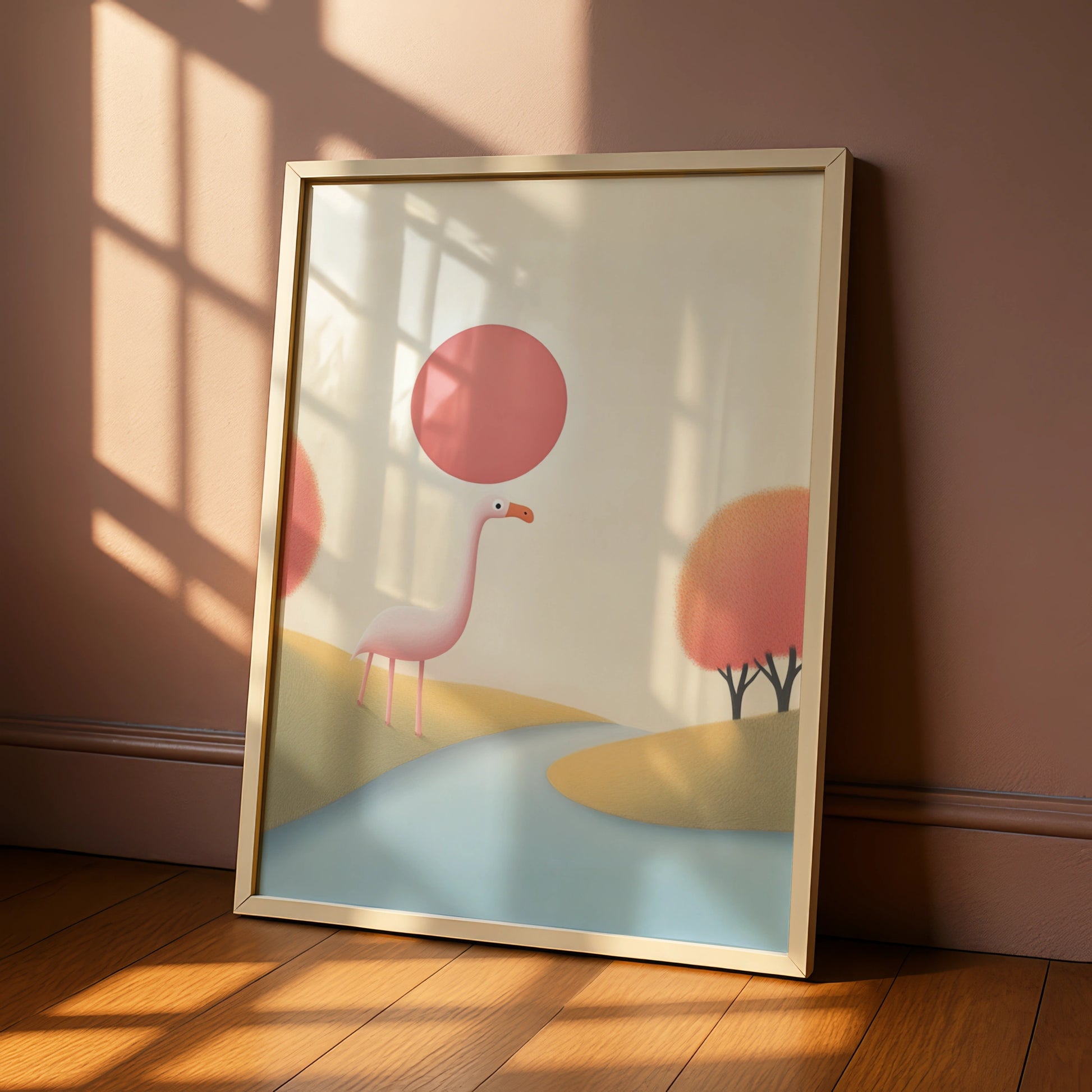 Flamingo Nursery Wall Art, Pink Bird Print, Cute Animal Poster, Children's Room Decor