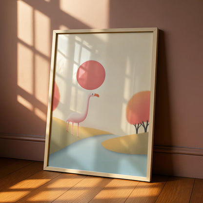 Flamingo Nursery Wall Art, Pink Bird Print, Cute Animal Poster, Children's Room Decor