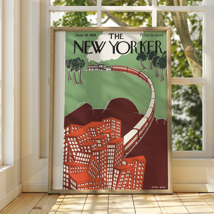 New Yorker Cover June 1926 Poster, Vintage Train City Art, Carl Rose Wall Print