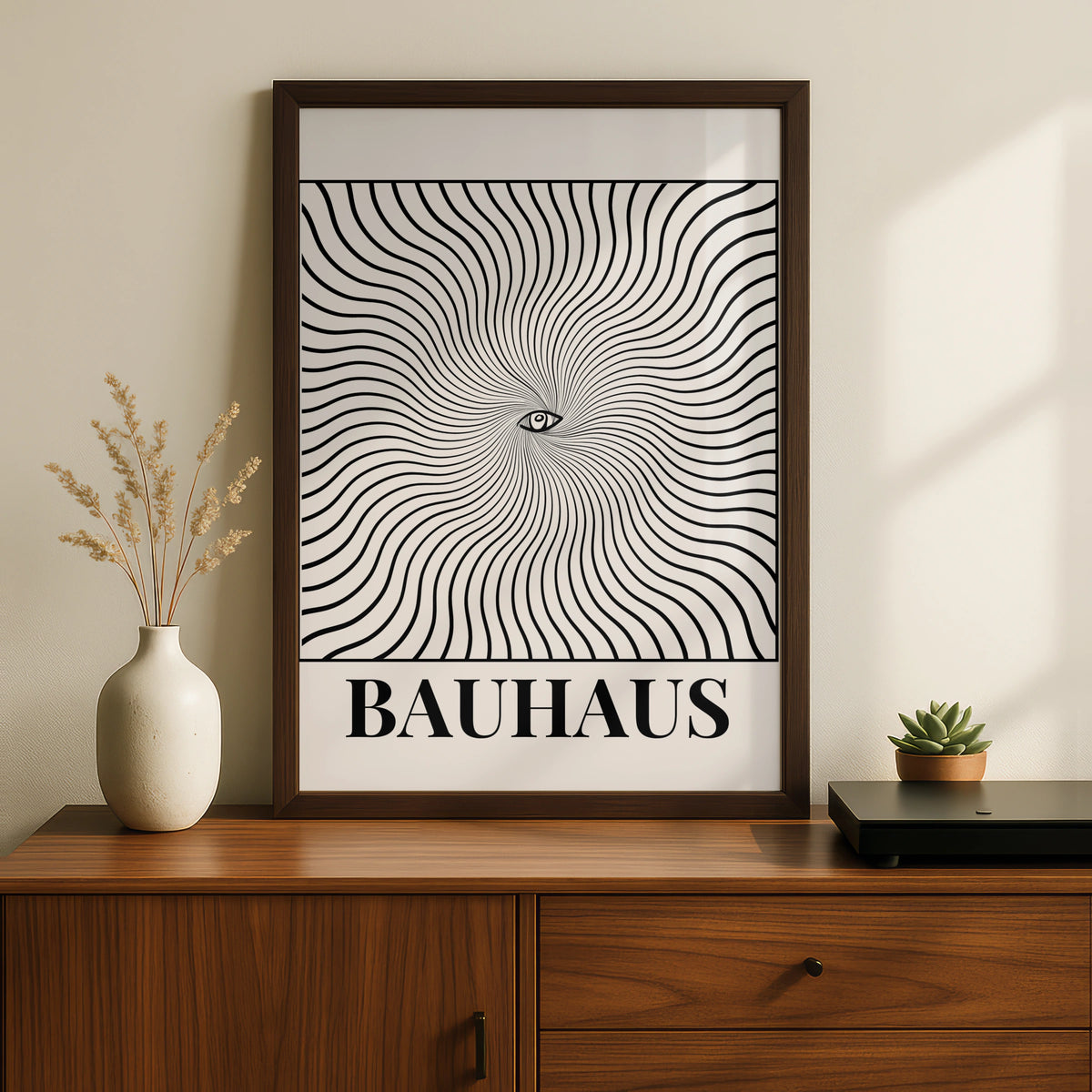 Bauhaus Eye Swirl Poster, Black White Maximalist Wall Art, Optical Illusion Print