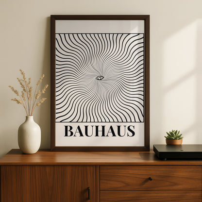 Bauhaus Eye Swirl Poster, Black White Maximalist Wall Art, Optical Illusion Print