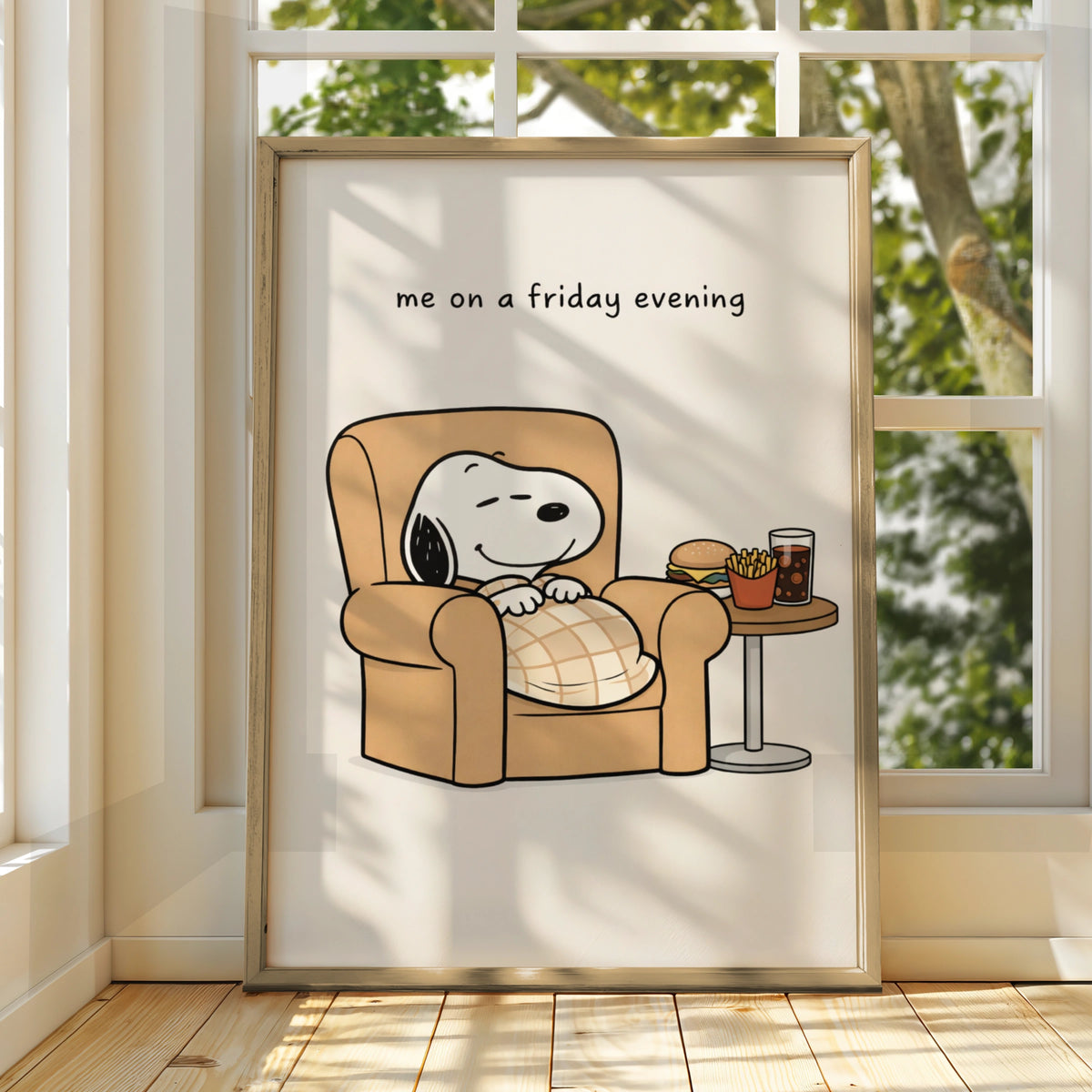 Relaxing Dog Cartoon Poster, Funny Friday Night Wall Art, Quirky Print for Living Room