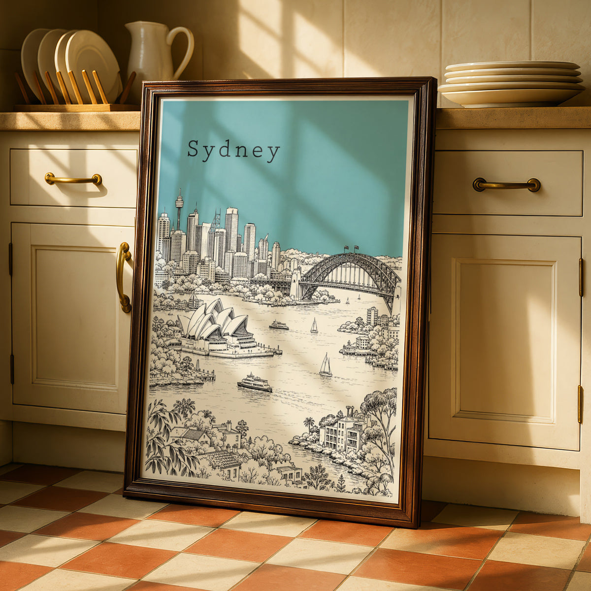 Sydney Wall Art, Harbour Bridge Opera House Sketch Illustration, Australia Travel Print