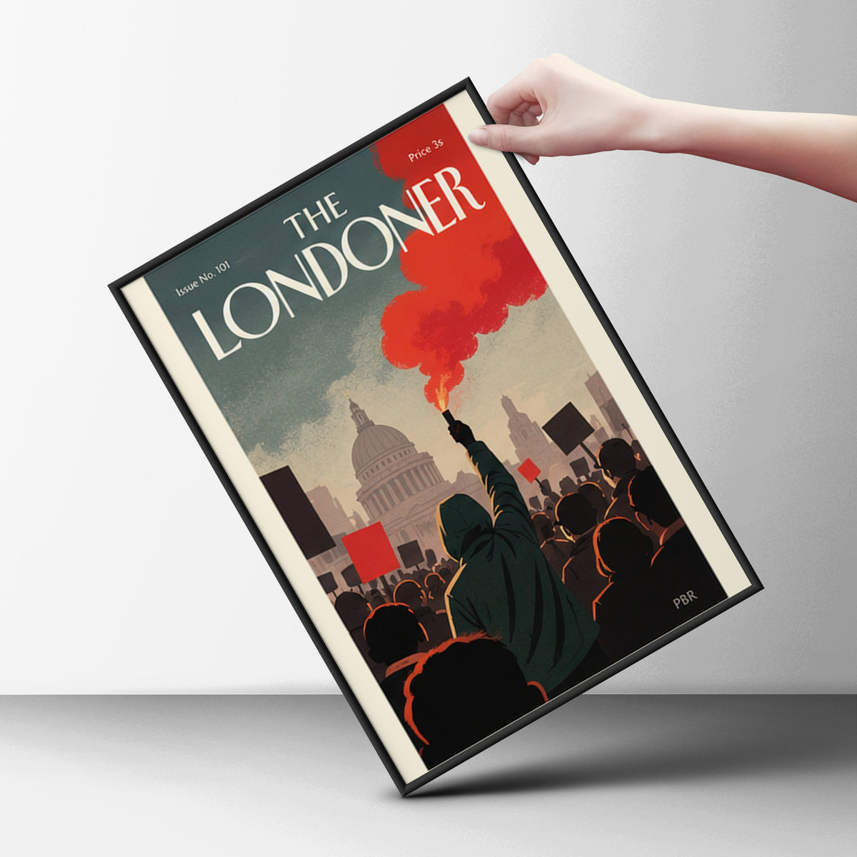 The Londoner Magazine Cover Poster, London Protest Wall Art, Vintage Style Red Smoke Art Print