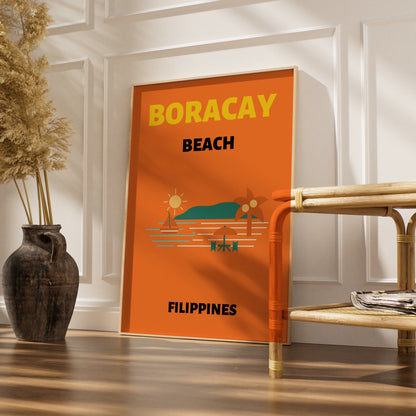 Boracay Beach Philippines Travel Poster, Retro Tropical Wall Art, Vintage Island Print