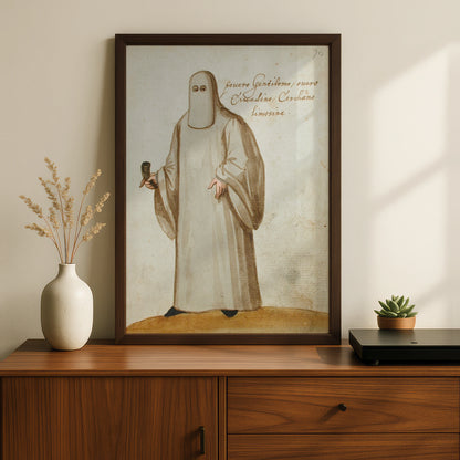 Halloween Ghost Figure Vintage Art Print, Antique Masked Figure Poster, Spooky Wall Art
