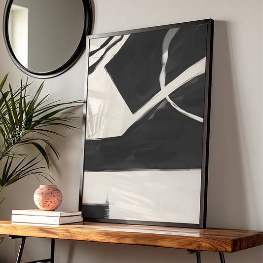 Modern Monochrome Abstract Wall Art, Black and White Poster, Minimalist Print, Contemporary Decor — Digital Download