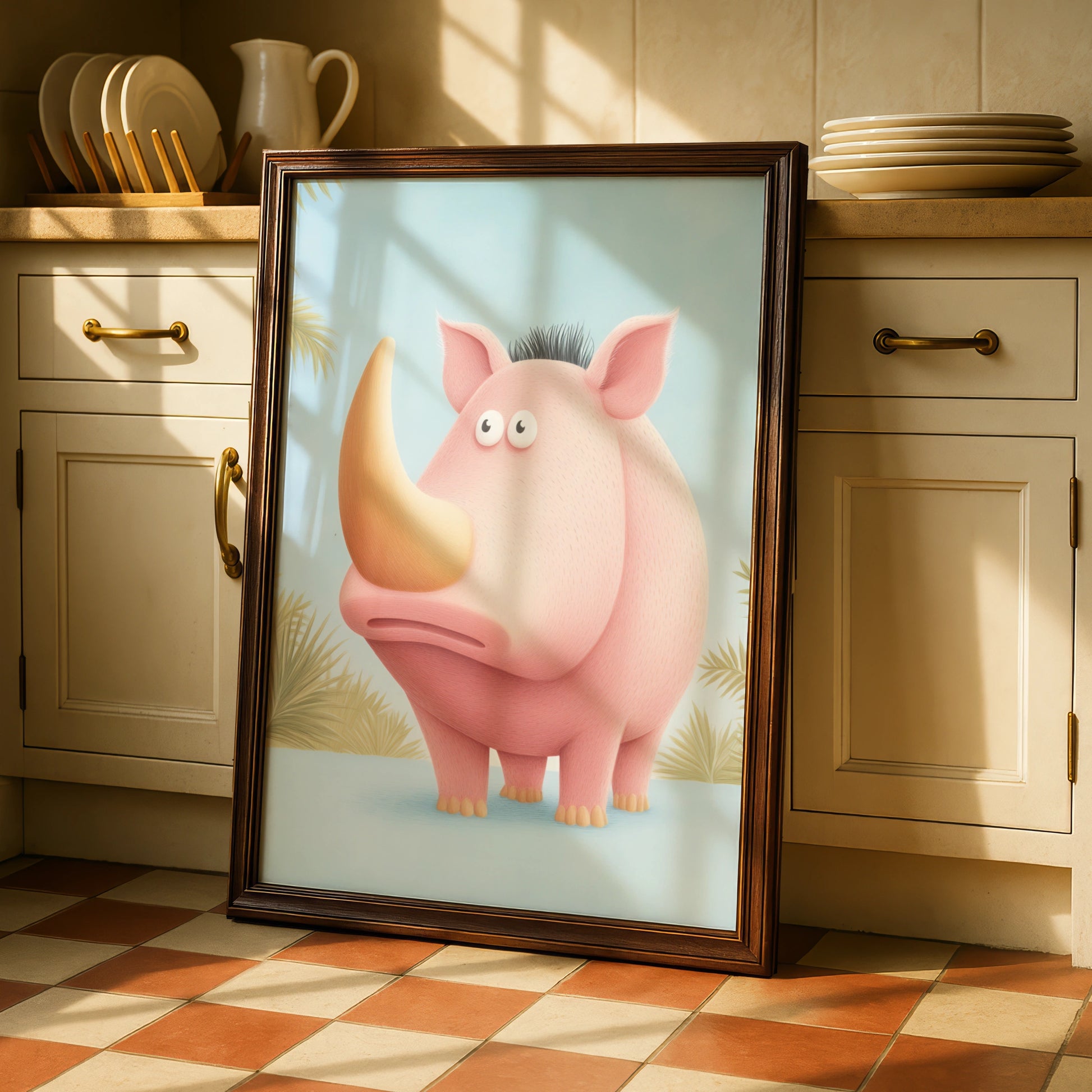 Cute Rhino Nursery Wall Art, Pink Rhinoceros Print, Safari Animal Poster for Kids Room