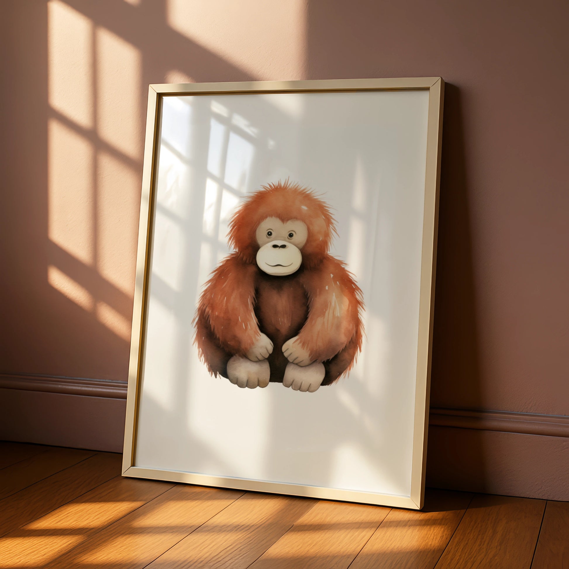 Cute Orangutan Nursery Wall Art, Baby Monkey Poster, Children's Animal Print, Kids Room Decor