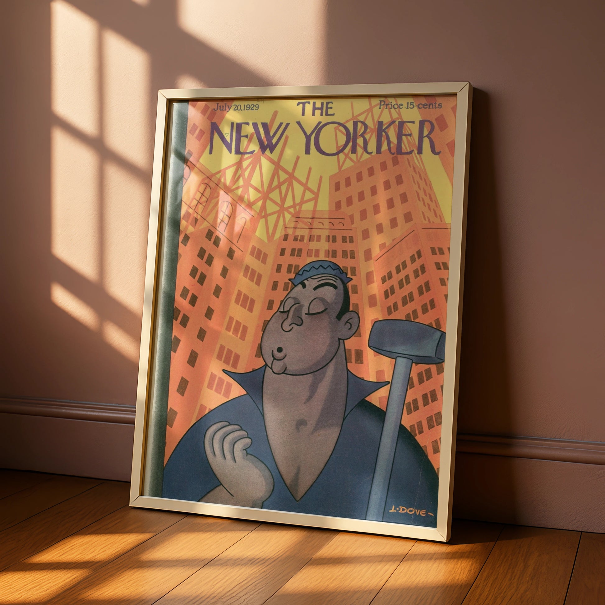 The New Yorker July 1929 Cover Art Poster, Art Deco Construction Worker NYC Print